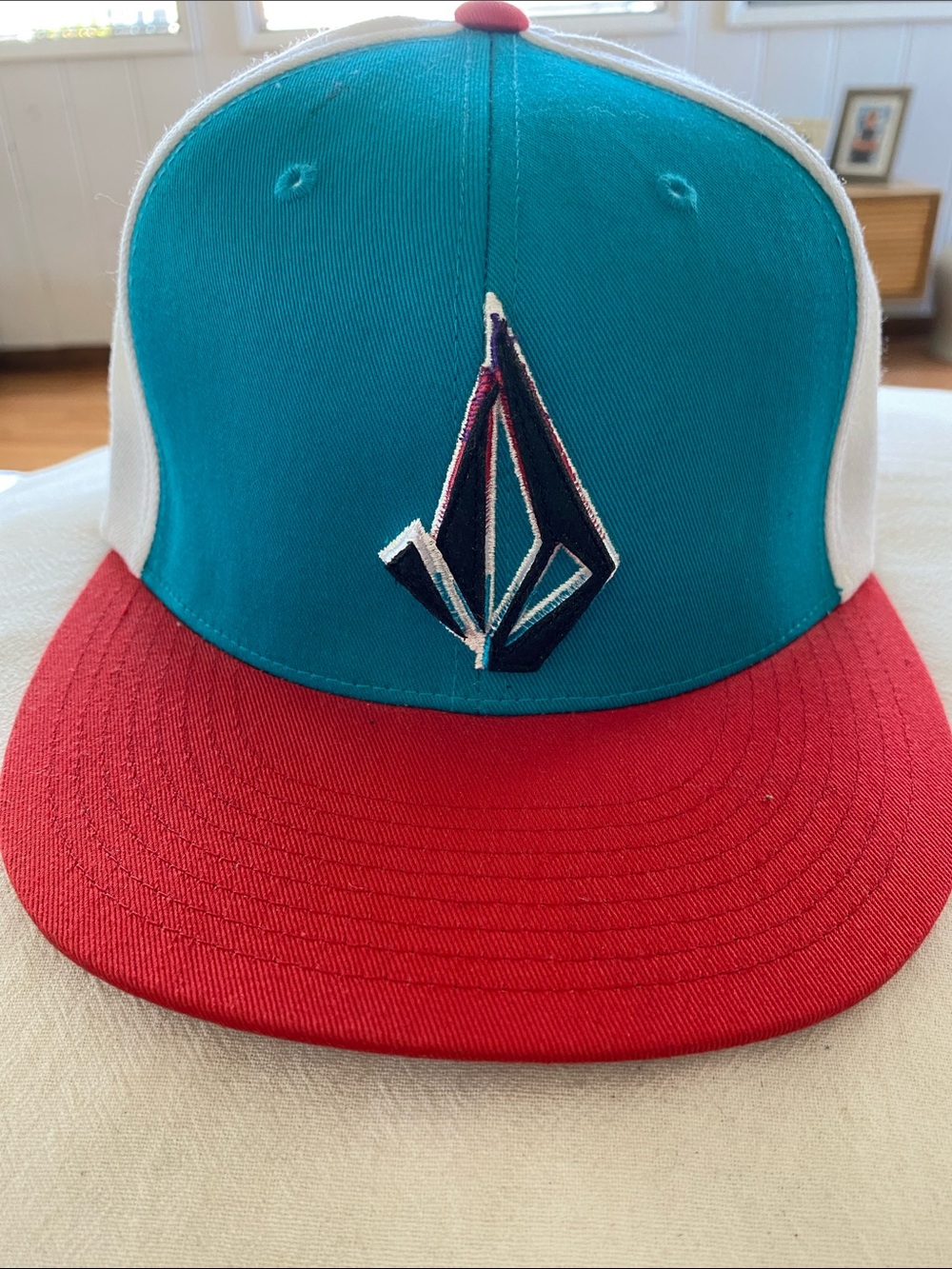 Volcom Teal, White & Red fitted Hat with